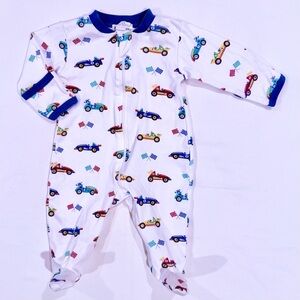 New Kissy Kissy Zip Footie Boys 0-3M Race Car Rally Pima Cotton Sleeper Pajamas